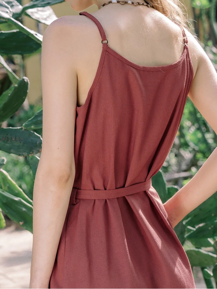Hannah Canvas Linen Cami Dress Size Small | Prairie Peasant Cottagecore Rust — image 2 of 6